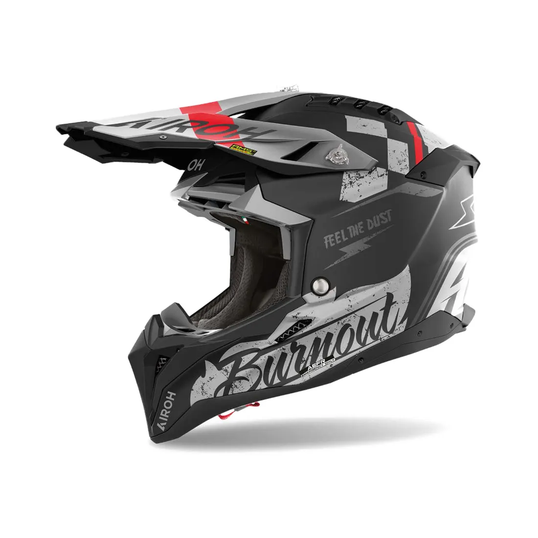 Airoh Aviator 3 AMS² plus Burnout Matt Grey Black Red Offroad MX